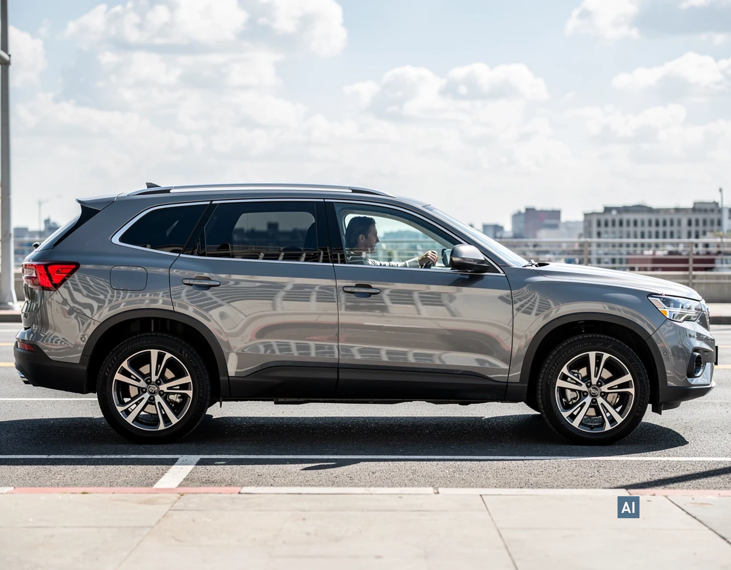 Grauer SUV in der Stadt mit dezenter HAVERKAMP Ceramic Bond 40 Tönungsfolie auf den hinteren Seitenscheiben.