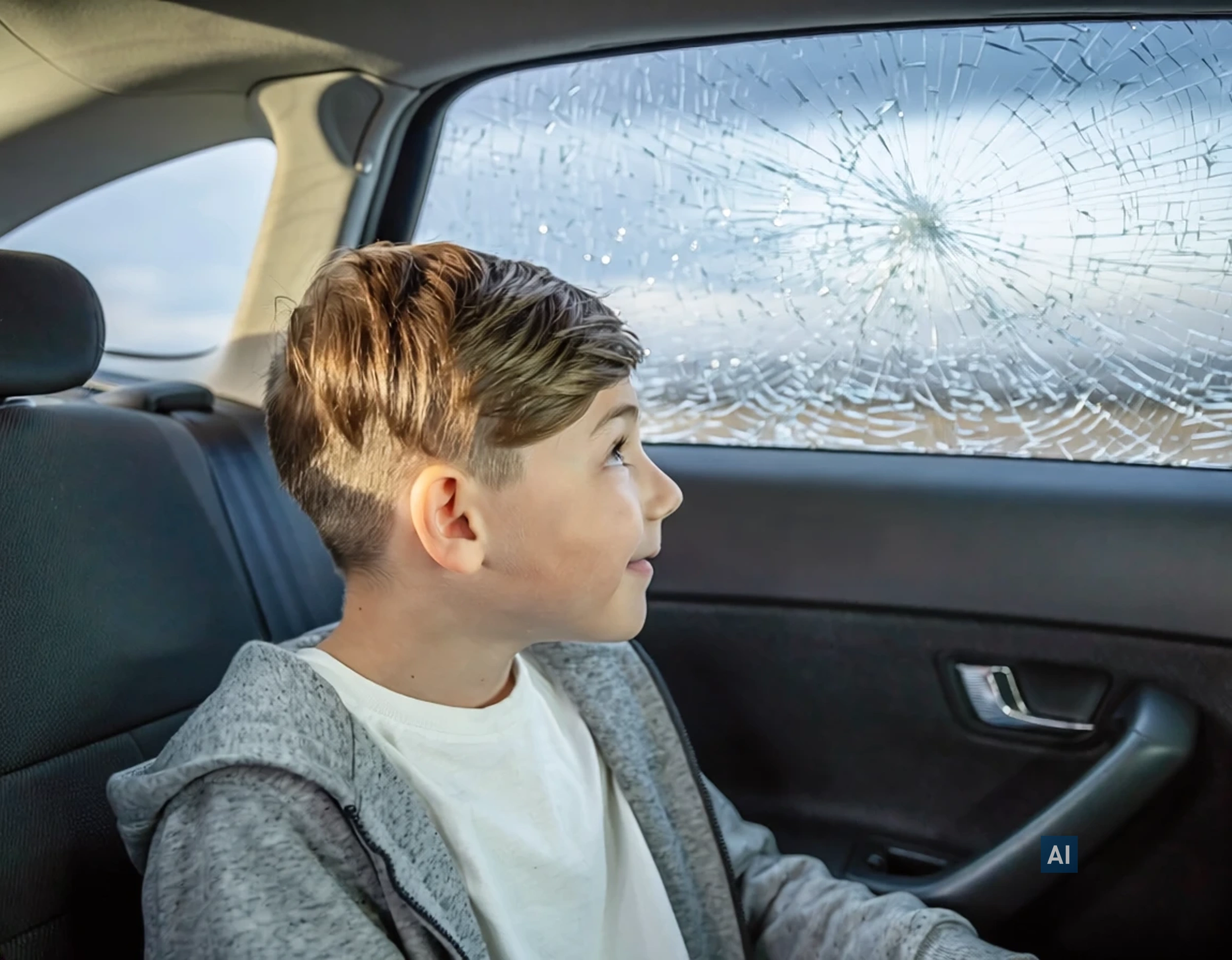 HAVERKAMP PROFILON Sicherheitsfolie hält die gesplitterte Autoscheibe bei Glasbruch sicher im Rahmen.