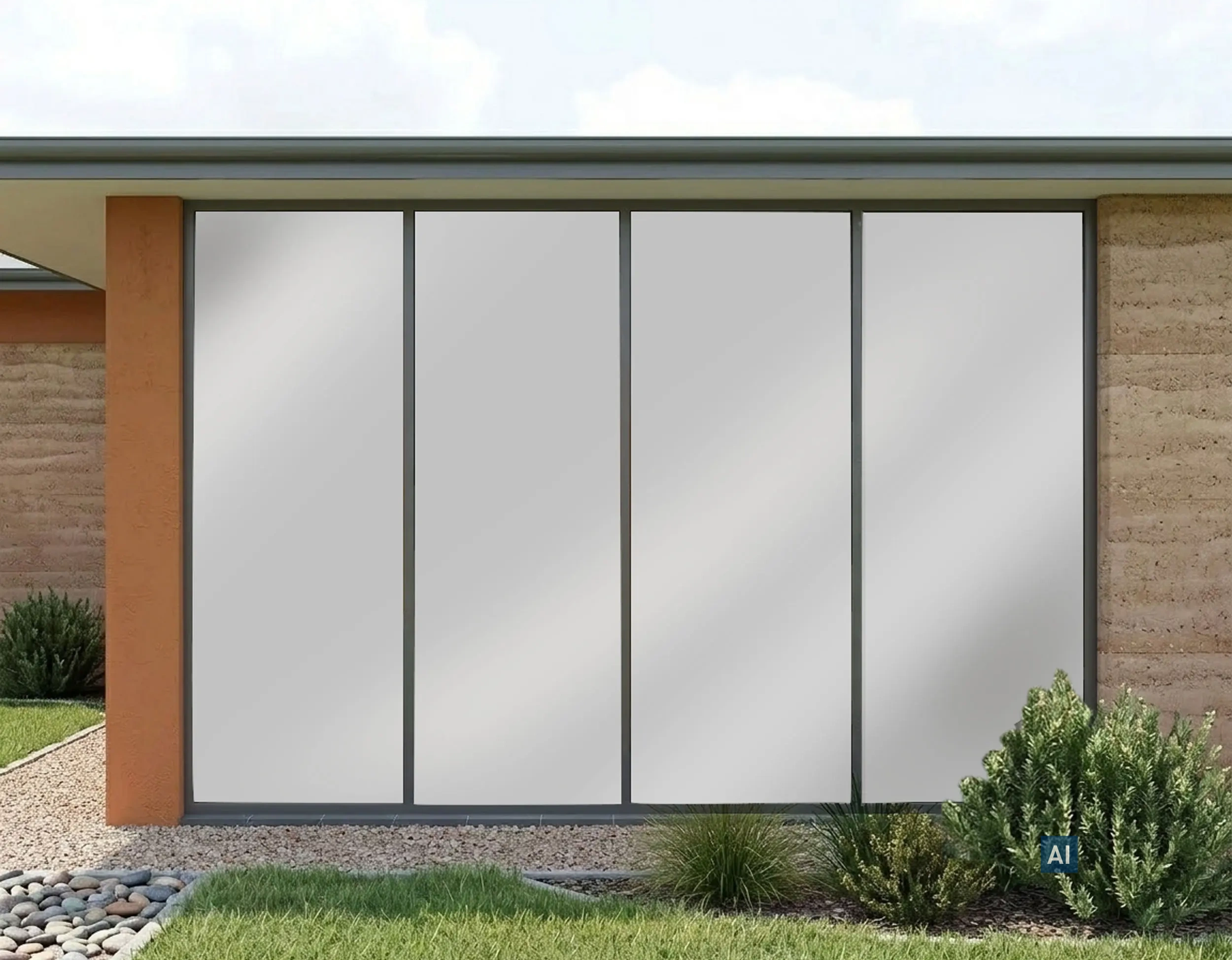 Wohngebäude mit Glasfront foliert mit Haverkamp Silber Matt schafft homogenes, edles Fassadenbild mit Sichtschutz.