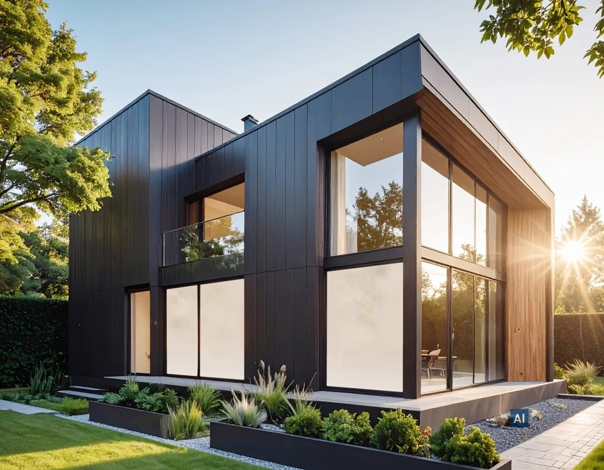 Modernes Haus mit Haverkamp ClickFilm® Classic white: teils transparent, teils opak mattiert im sonnigen Garten.