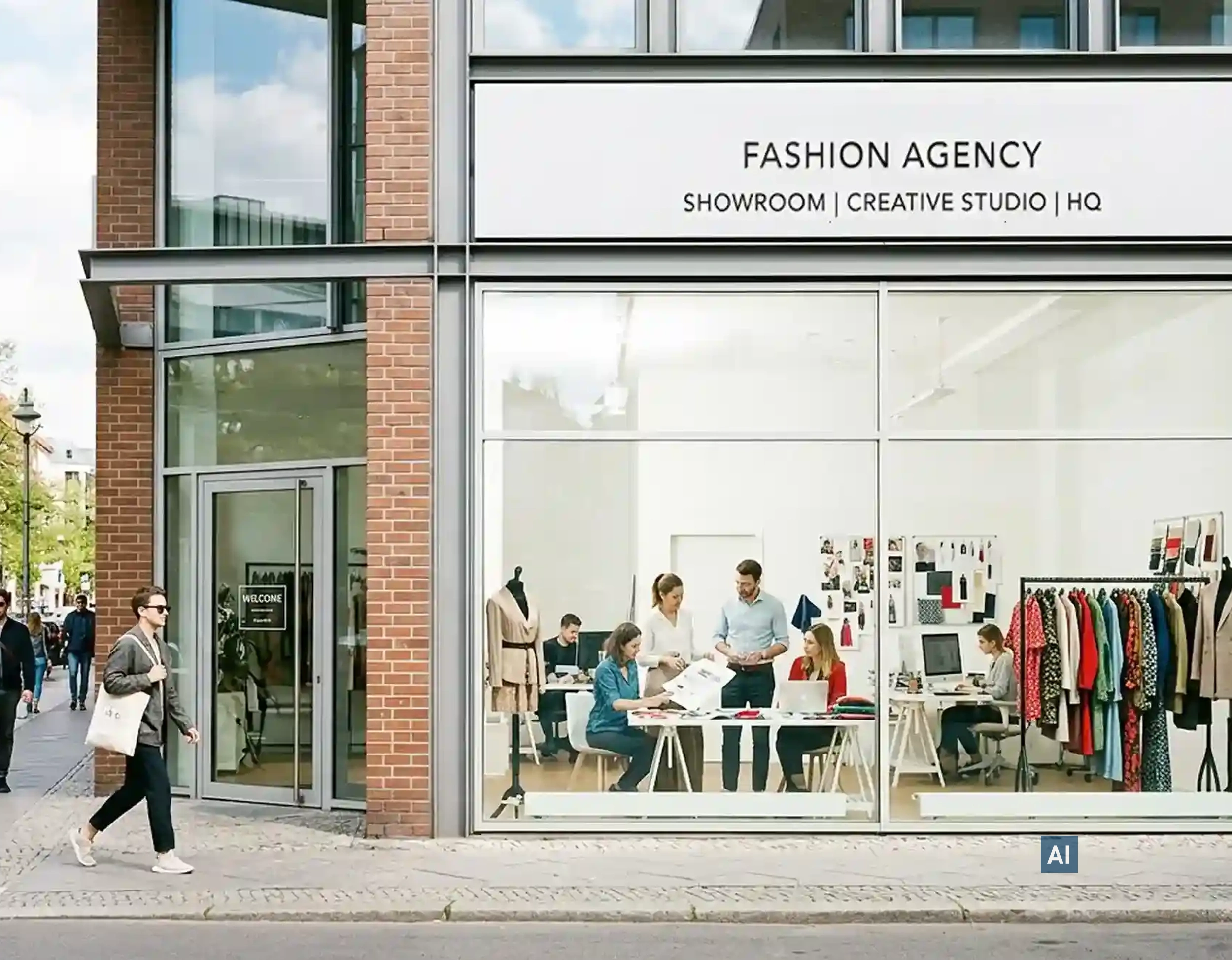 Fashion Agency Showroom an einer belebten Straße mit Haverkamp Brilliant 70NR SR Folie an der Schaufensterfront.