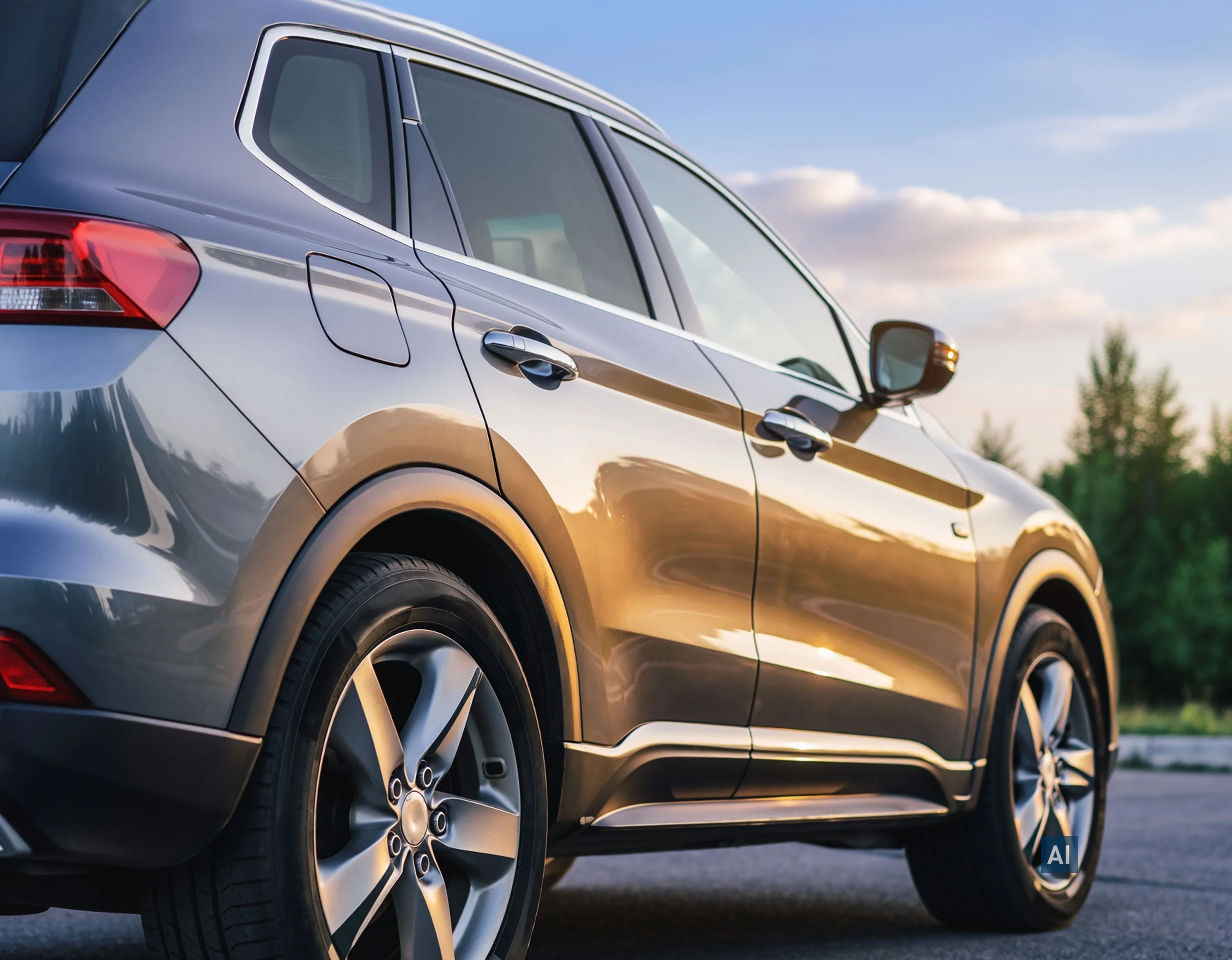 SUV im warmen Abendlicht; die hinteren Seitenscheiben sind dezent getönt mit HAVERKAMP Ceramic Bond 40.