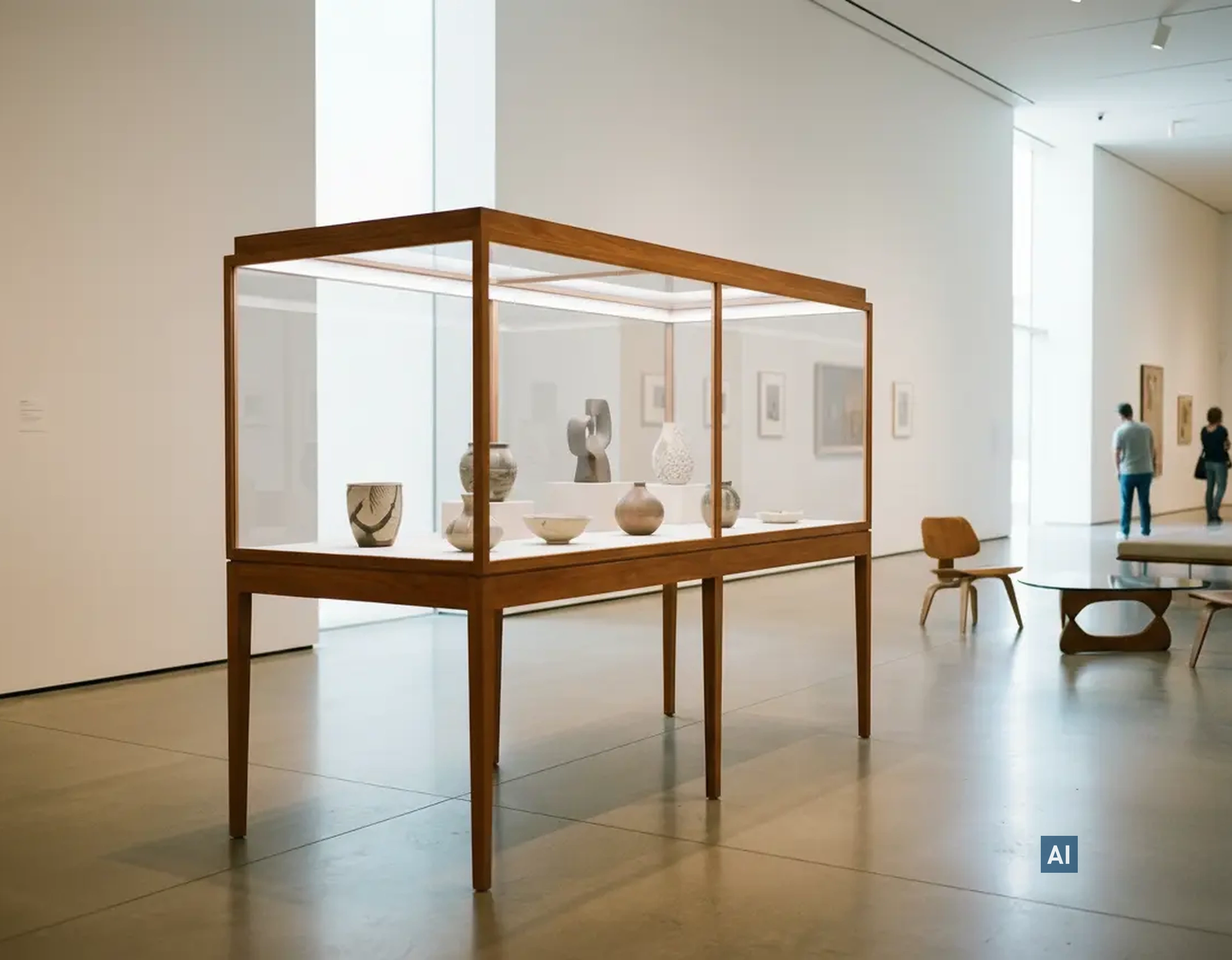 Kunstmuseum mit Holzrahmen-Glaskubus und Haverkamp UV 90NR SR Folie bewahrt Kunstobjekte vor dem Verblassen.
