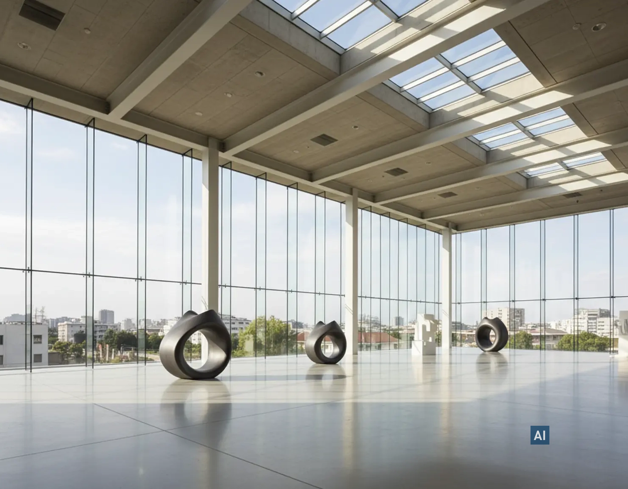 Lichtdurchflutete Halle mit Deckenfenstern und Haverkamp UV 90NR SR Folie auf der Verglasung schützt den Innenraum.