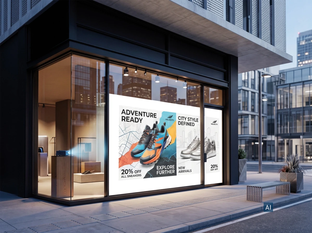 Haverkamp ClickFilm® Classic white dient als weiße Projektionsscheibe für Werbung im modernen Schaufenster.